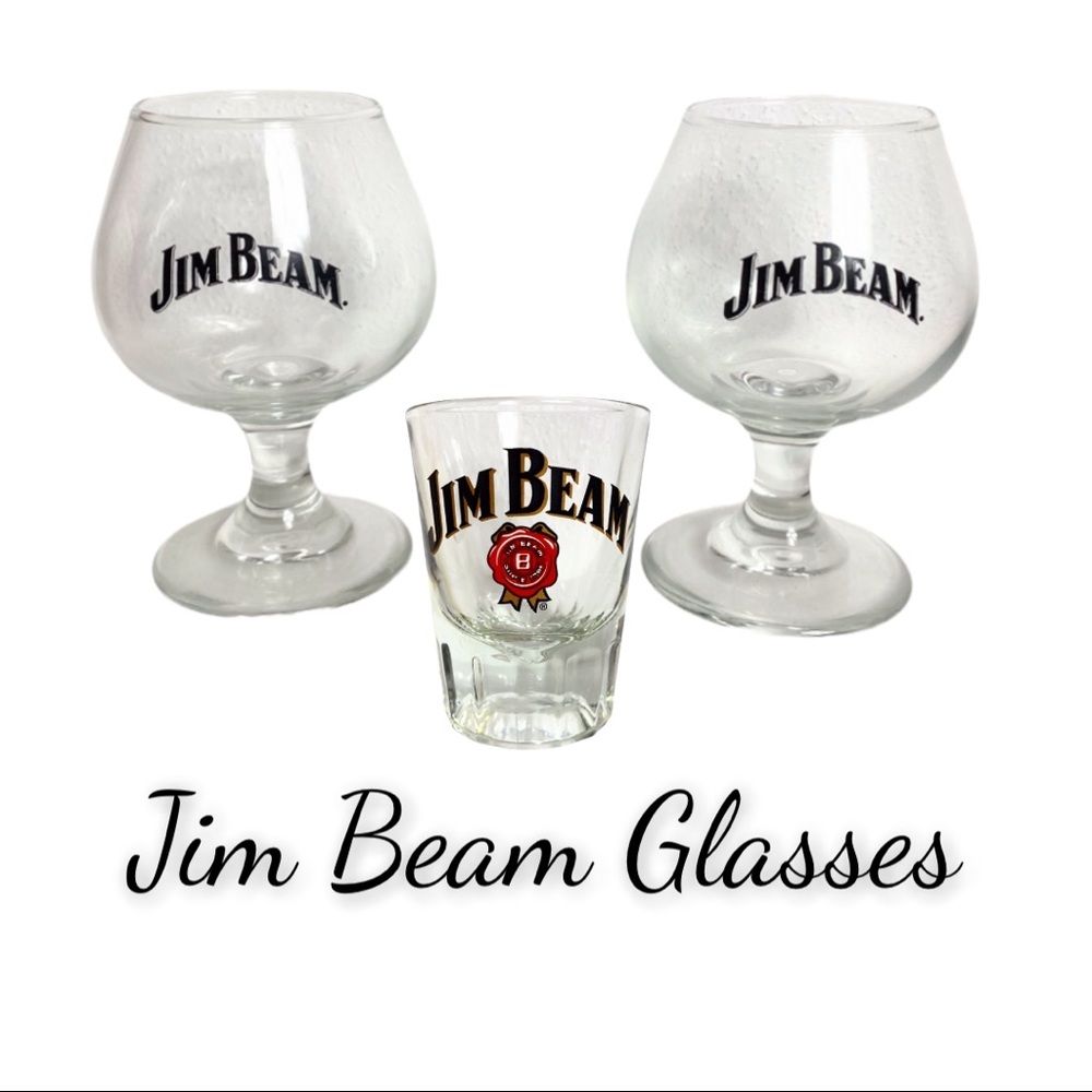 Jim Beam Set, Includes 2 Stemmed Snifter Glasses & 1 Shot Glass